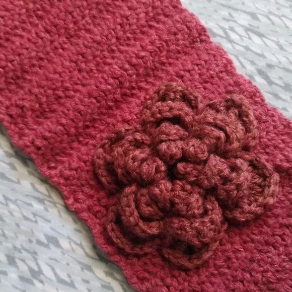 Handmade Crochet Maroon Headband w/ Crochet Flower - Picture 8 of 9